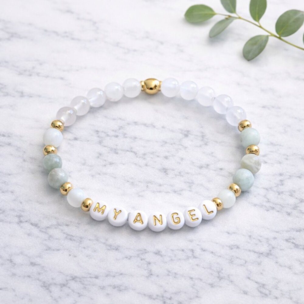 MY ANGEL Amazonite White Jade Crystal Bracelet 6mm Beads Jewelry Gift Ready